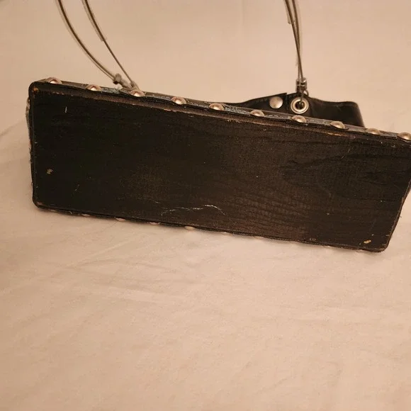 Hardwear By Renee Shoulder Tote Bag Upcycled Wood Rivets Cables Leather Floral - Picture 3 of 11